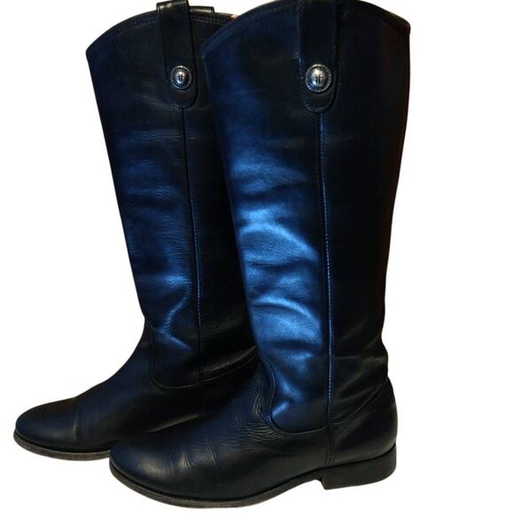 Frye Boots Melissa Lug Button Tall Wide Calf Women's Size 6.5 Black Leather - Picture 1 of 12